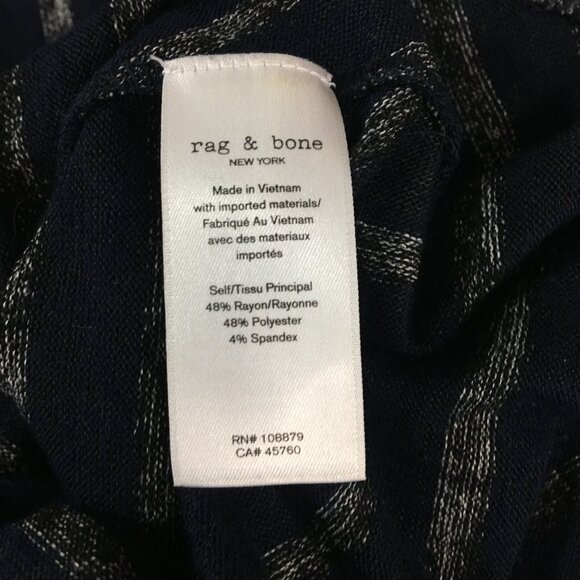 Rag & Bone Womens Top Size Medium Navy Striped V Neck Hudson Vee Long Sleeve - Picture 4 of 9